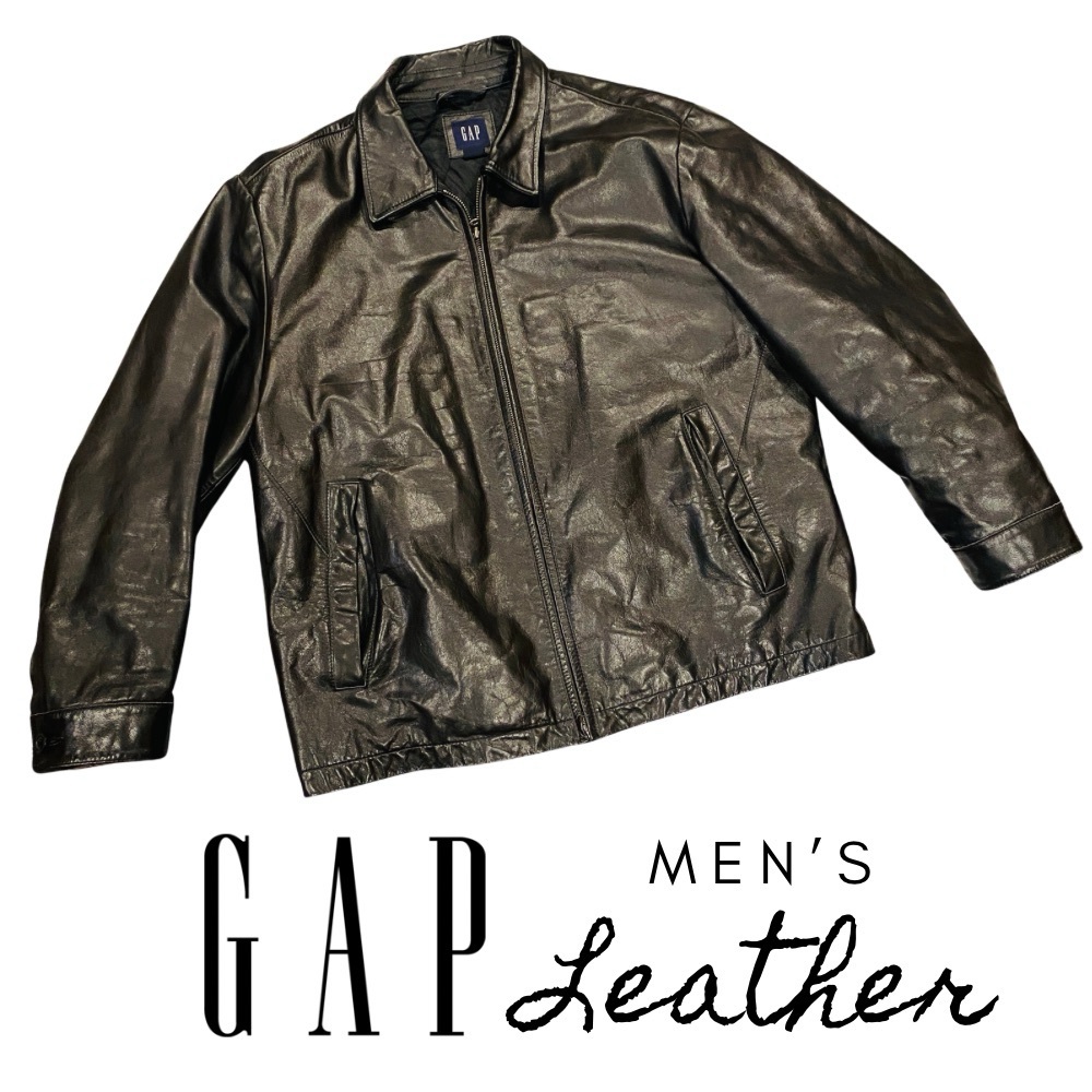 GAP Men's Black Leather Jacket- Vintage Classic- Great Condition Relaxed Bomber